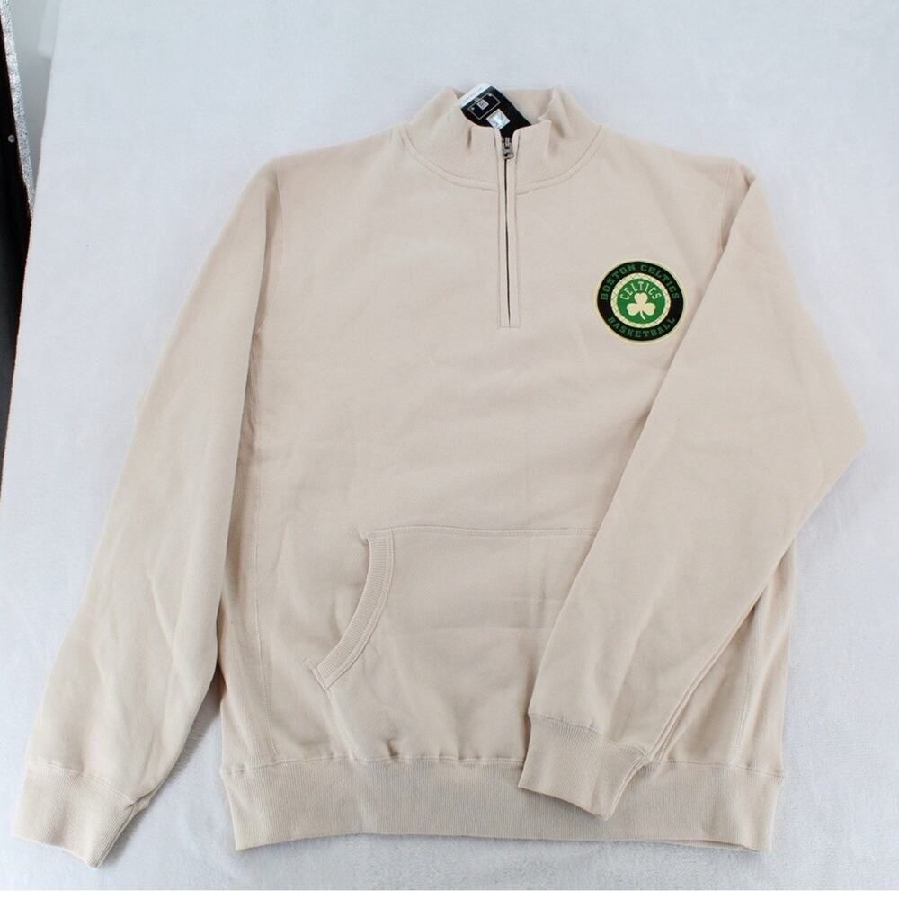Boston Celtics Sweater Mens Large Heather NBA Basketball Pullover Quarter Zip